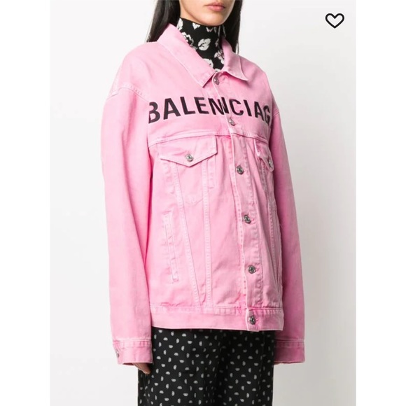 Pink Balenciaga Front embroidered Logo CROPPED Denim Jacket -size xs / 34 - Picture 6 of 8